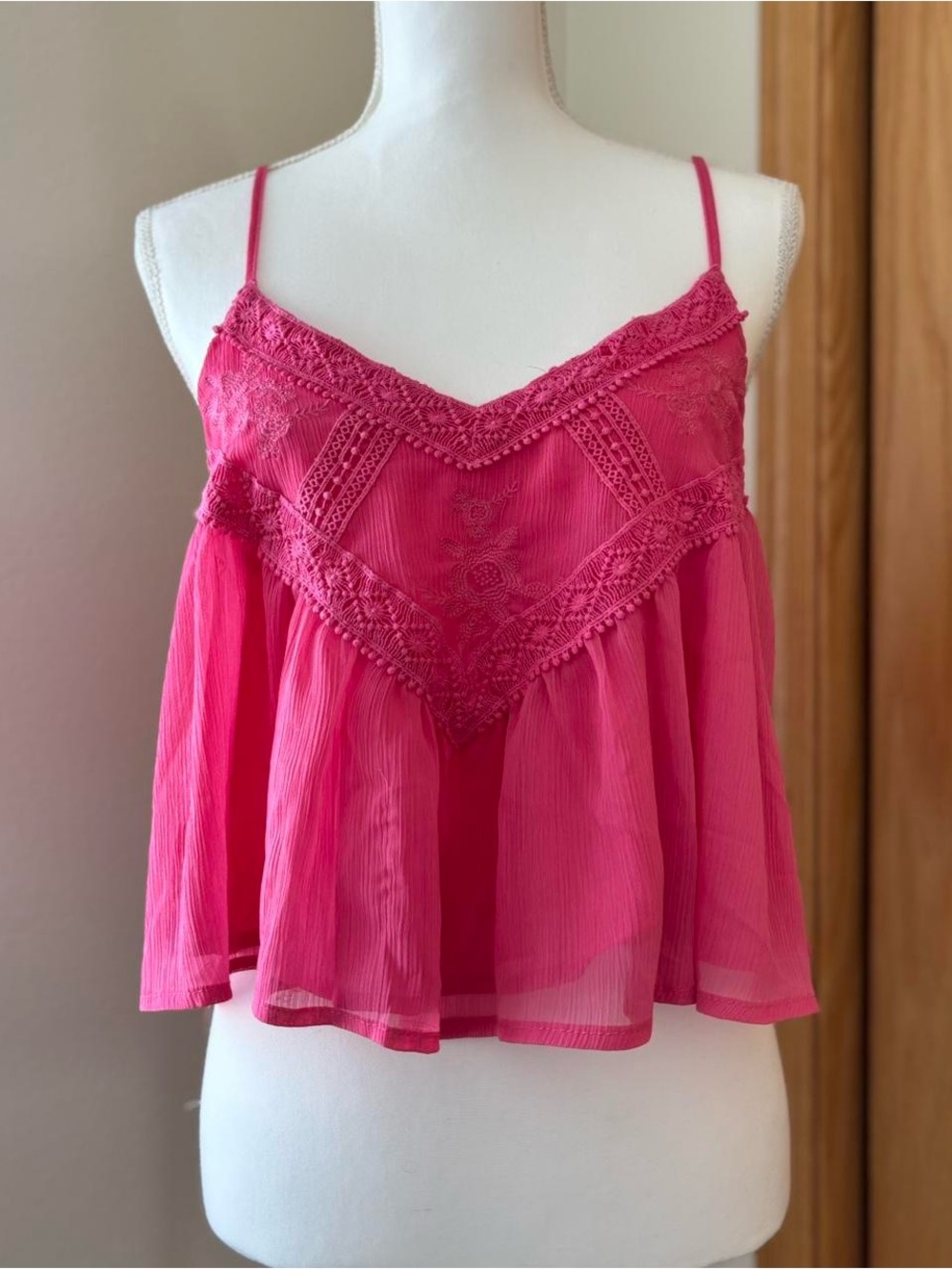 Francesca's Collections Hot Pink Lace-Trim Spaghetti Strap Camisole